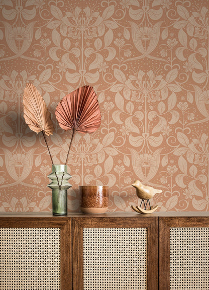 A-Street Prints Berit Coral Floral Crest Wallpaper, 20.9-in by 33-ft