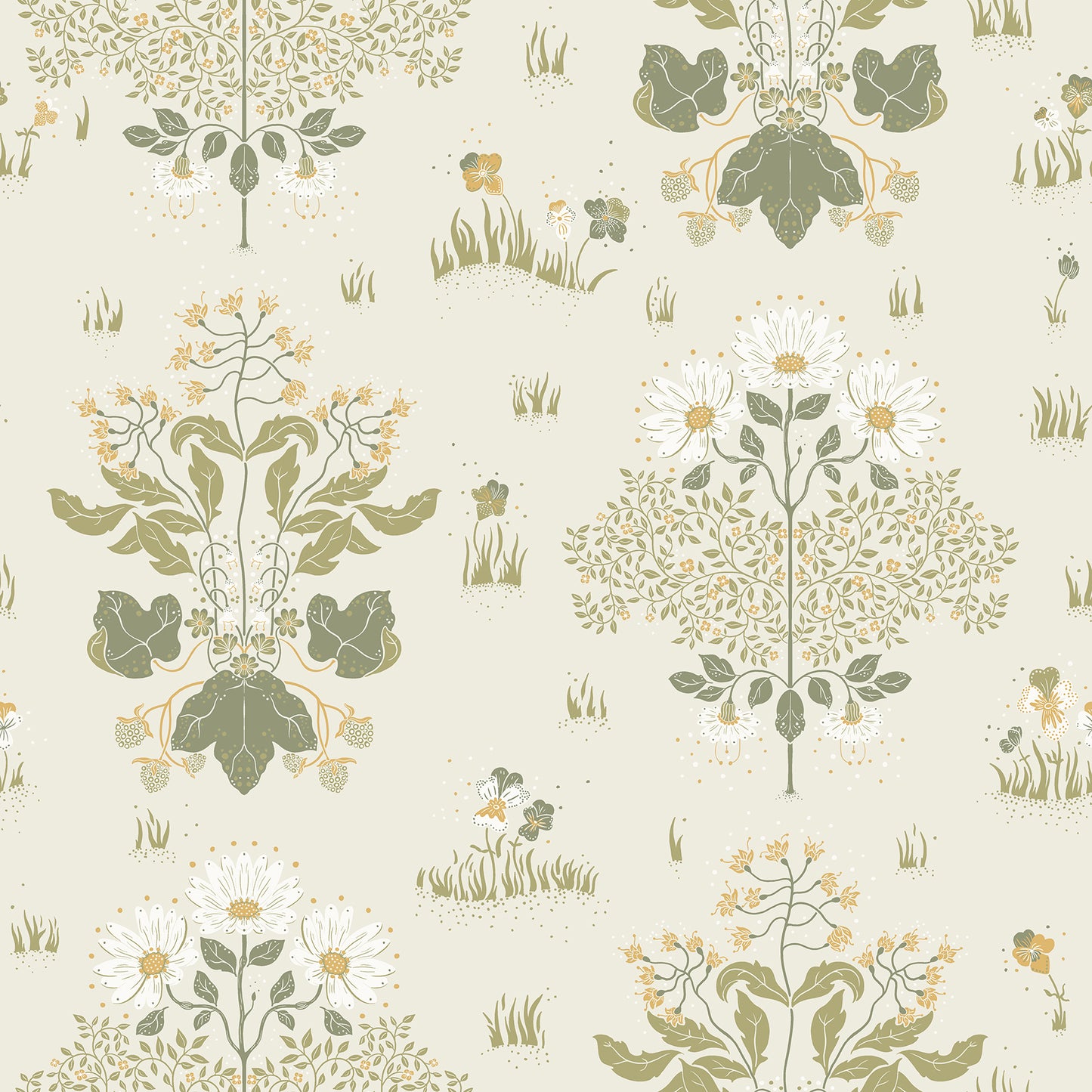 A-Street Prints Elda Olive Delicate Daisies Wallpaper, 20.9-in by 33-ft