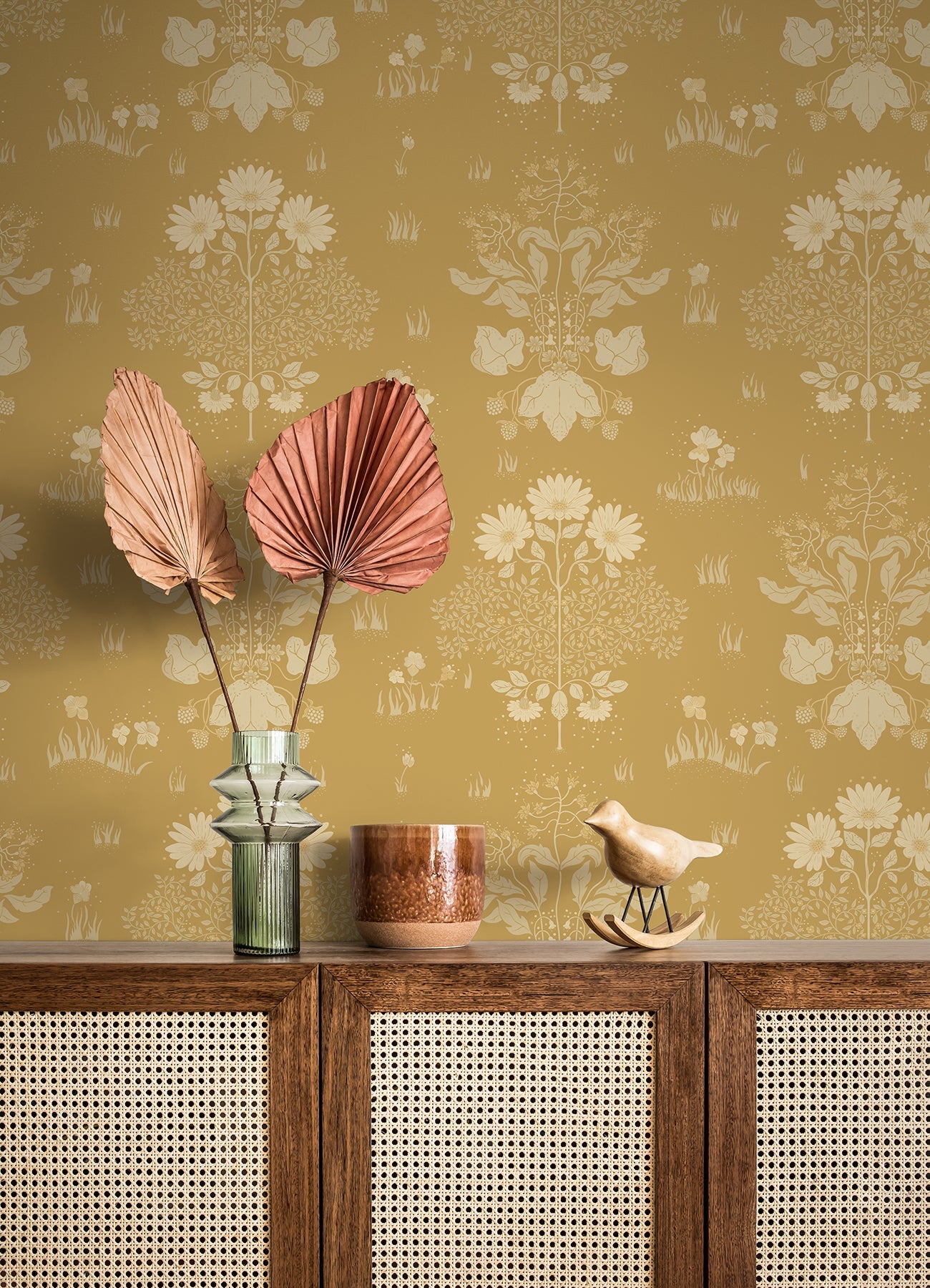 A-Street Prints Elda Gold Delicate Daisies Wallpaper, 20.9-in by 33-ft