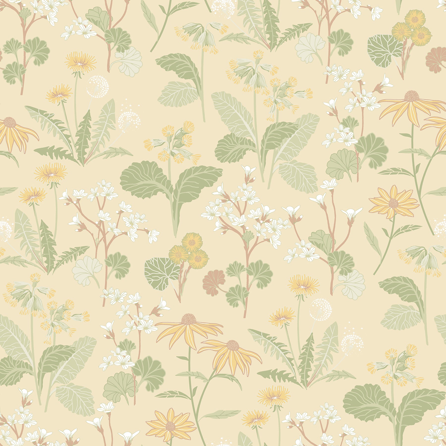 A-Street Prints Magdalena Light Yellow Dandelion Wallpaper, 20.9-in by 33-ft