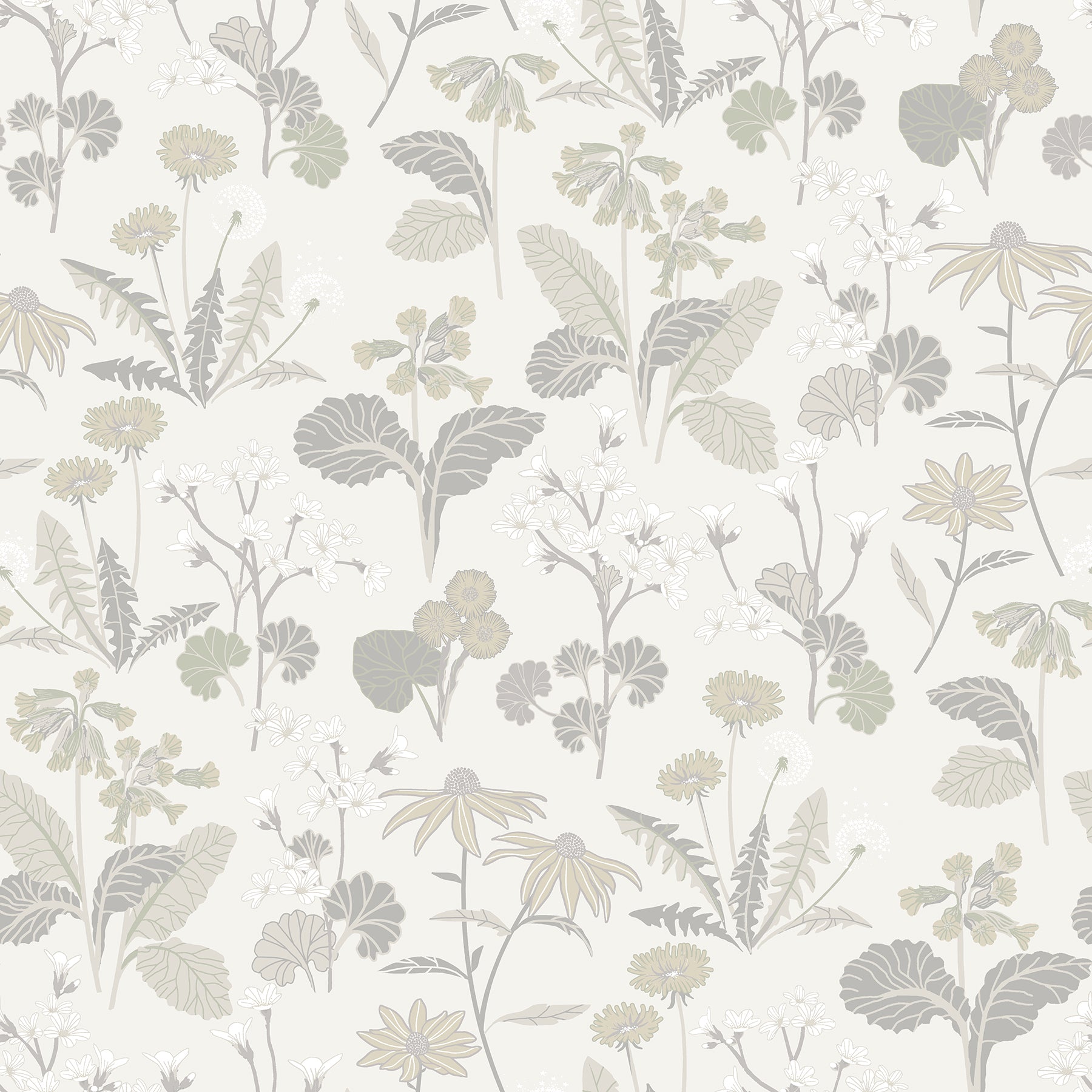 A-Street Prints Magdalena Light Grey Dandelion Wallpaper, 20.9-in by 33-ft