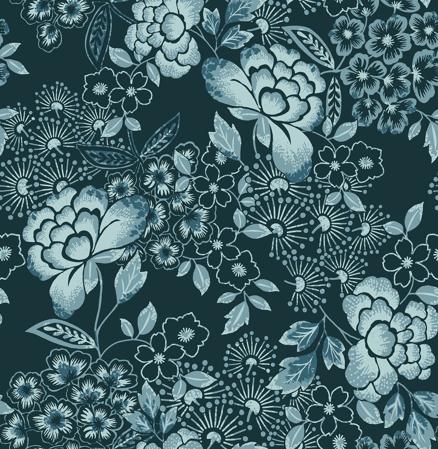 A-Street Prints Irina Navy Floral Blooms Wallpaper, 20.5-in by 33-ft