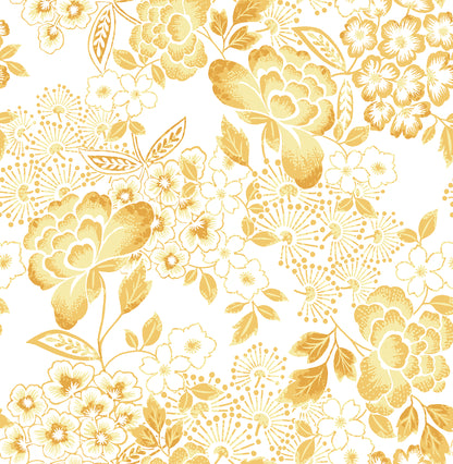 A-Street Prints Irina Yellow Floral Blooms Wallpaper, 20.5-in by 33-ft