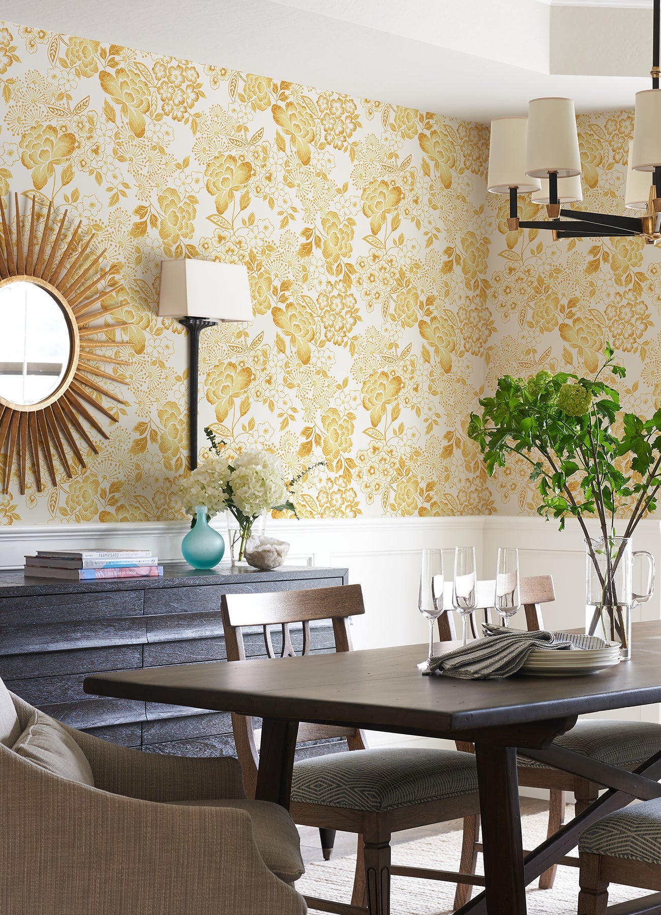 A-Street Prints Irina Yellow Floral Blooms Wallpaper, 20.5-in by 33-ft