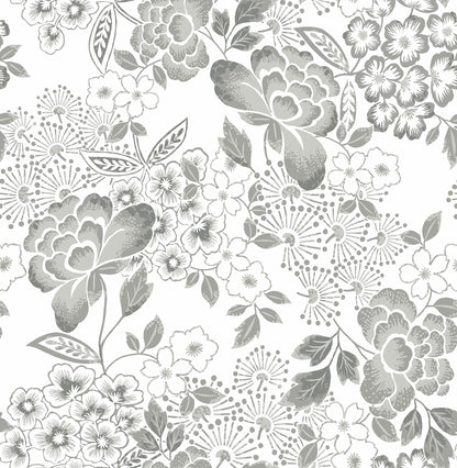 A-Street Prints Irina Grey Floral Blooms Wallpaper, 20.5-in by 33-ft