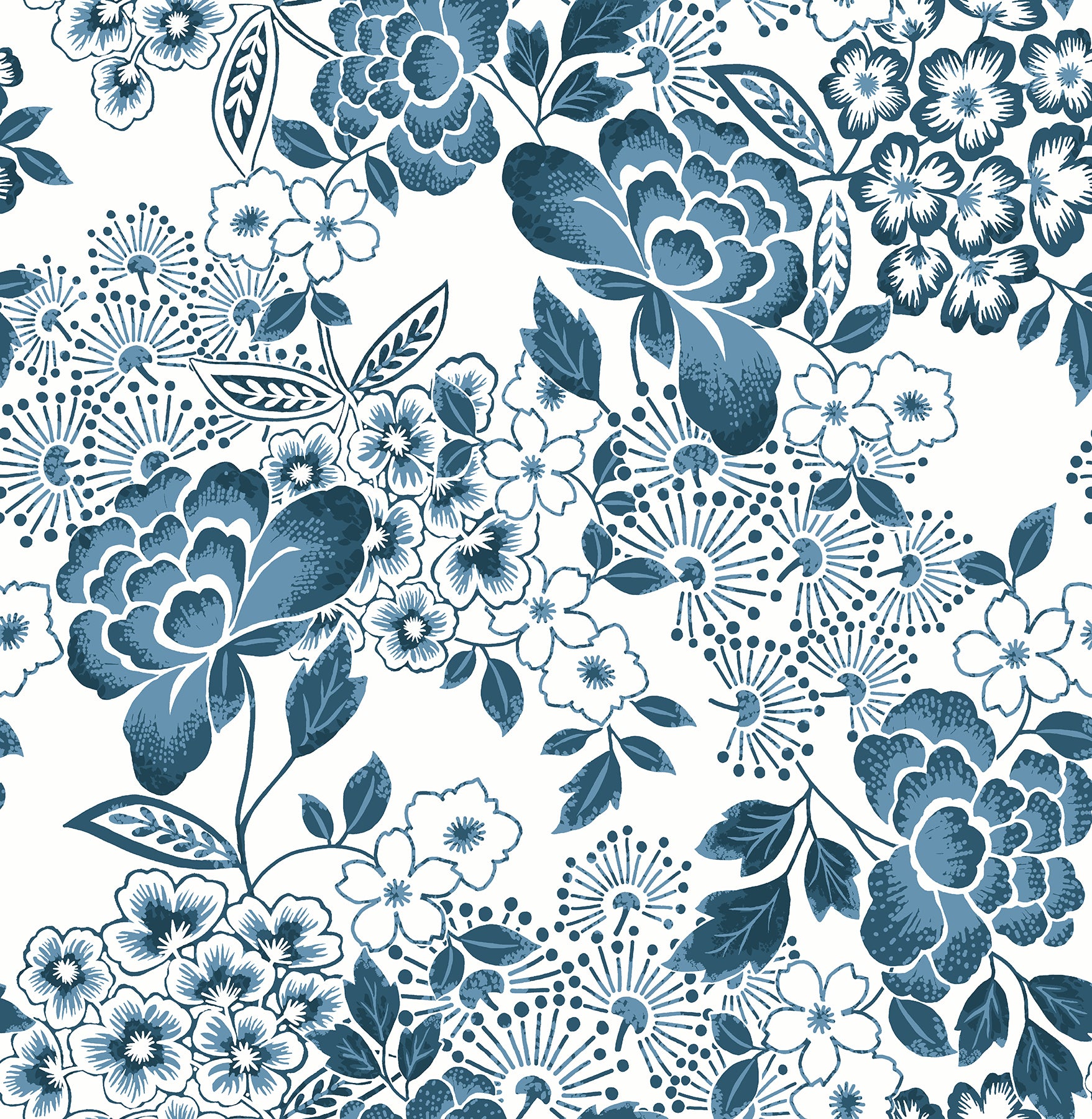 A-Street Prints Irina Blue Floral Blooms Wallpaper, 20.5-in by 33-ft