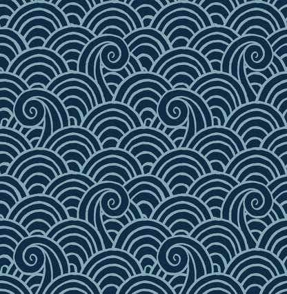 A-Street Prints Alorah Navy Wave Wallpaper, 20.5-in by 33-ft