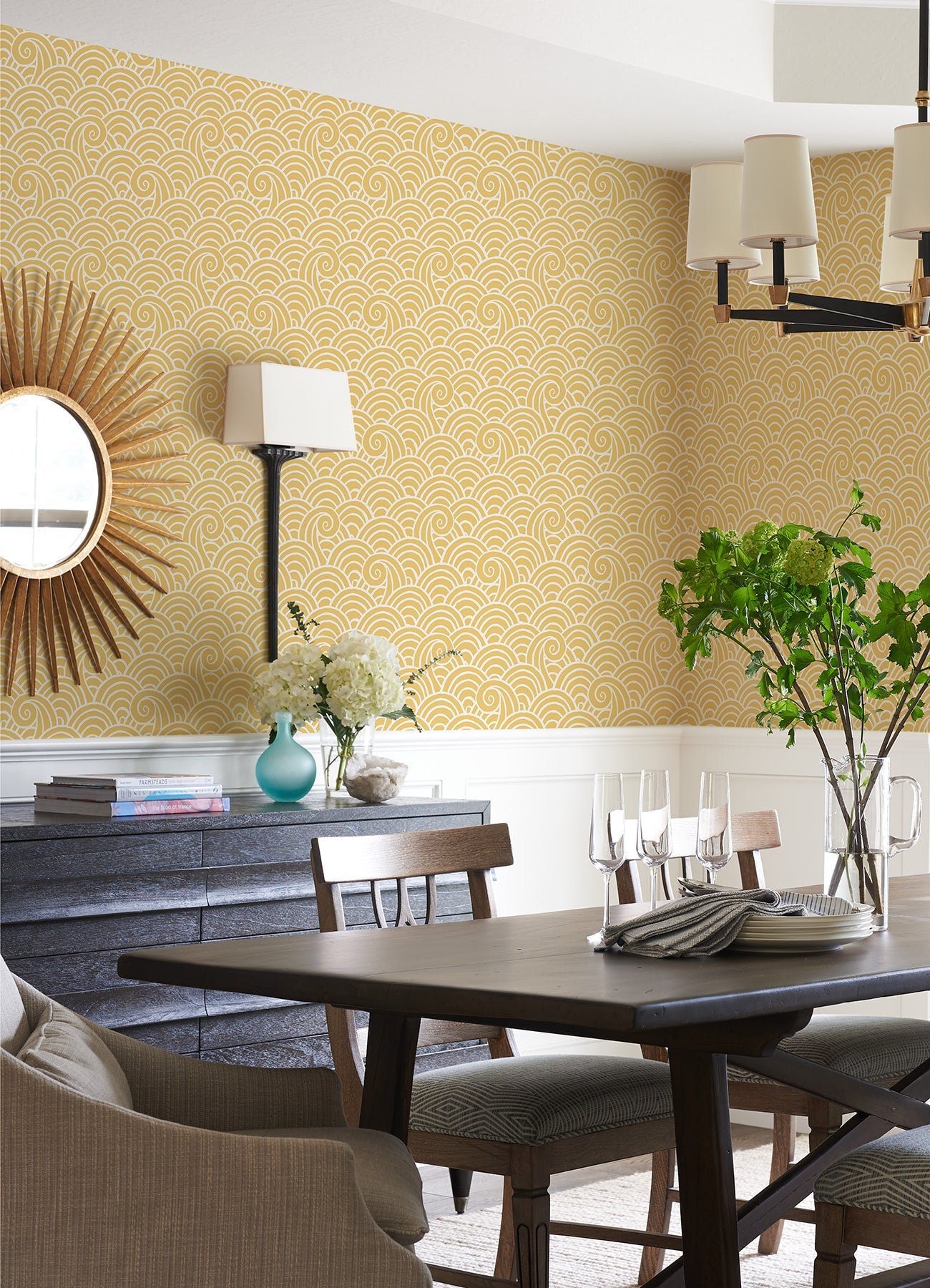 A-Street Prints Alorah Yellow Wave Wallpaper, 20.5-in by 33-ft