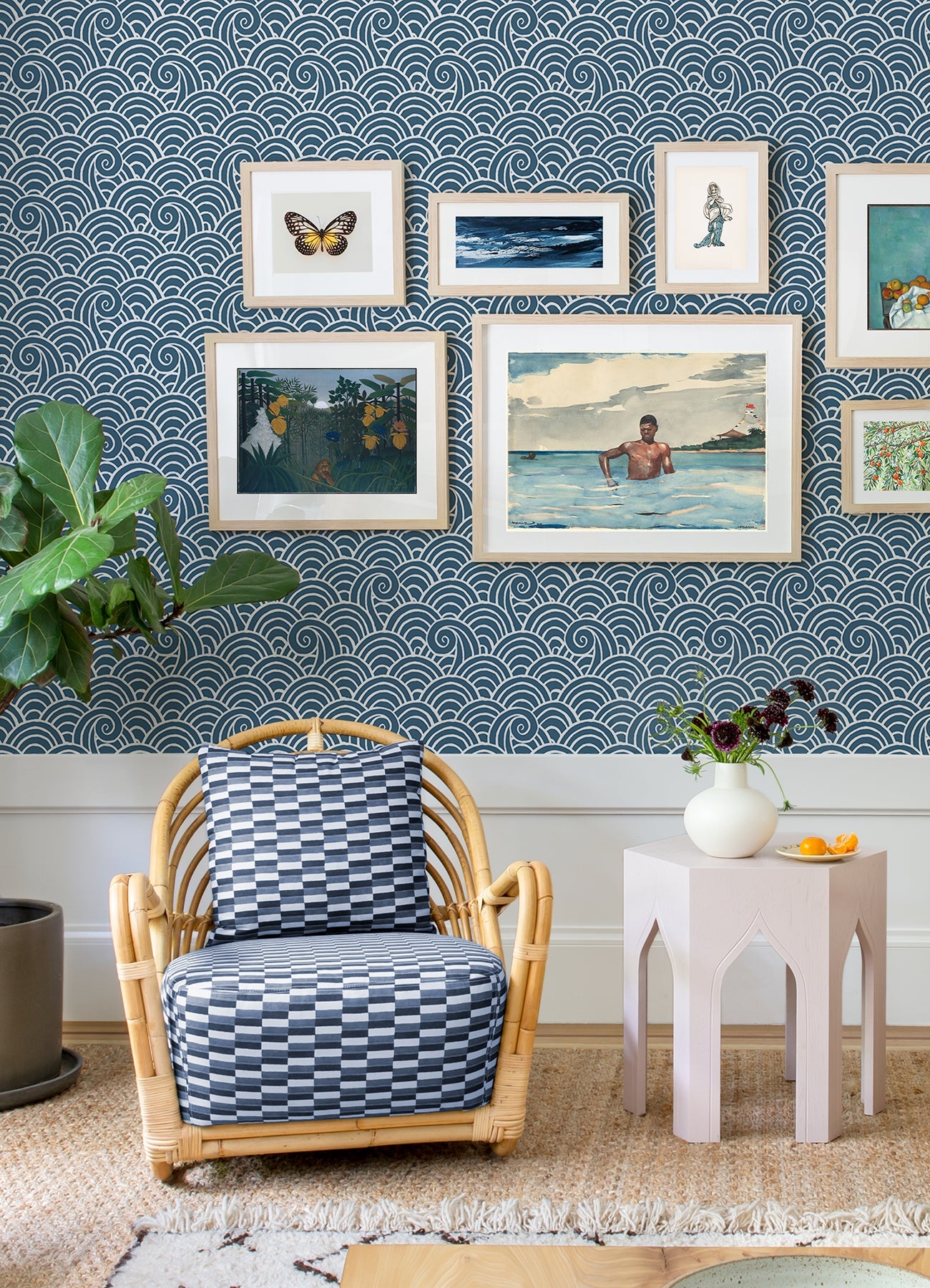 A-Street Prints Alorah Blue Wave Wallpaper, 20.5-in by 33-ft