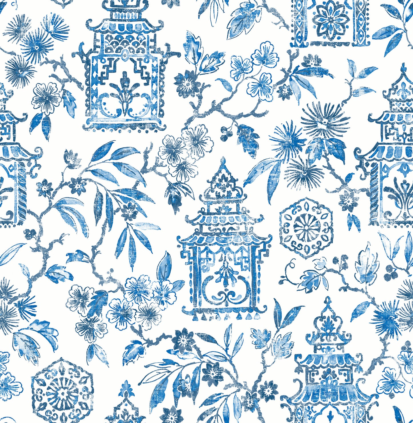 A-Street Prints Helaine Blue Pagoda Wallpaper, 20.5-in by 33-ft