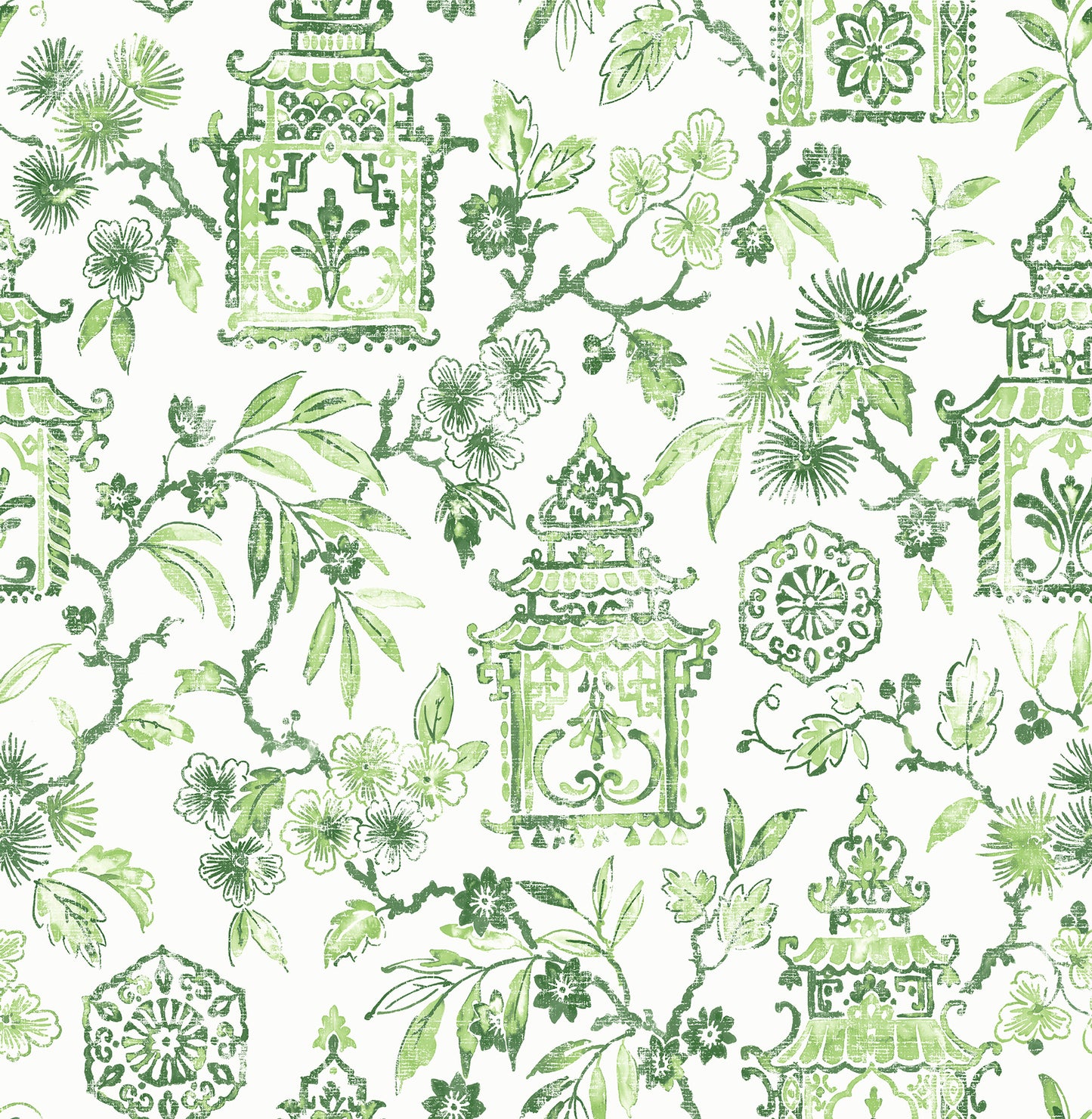 A-Street Prints Helaine Green Pagoda Wallpaper, 20.5-in by 33-ft