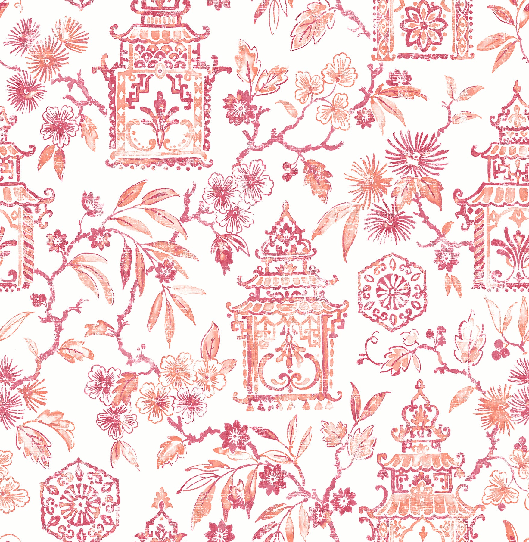 A-Street Prints Helaine Coral Pagoda Wallpaper, 20.5-in by 33-ft