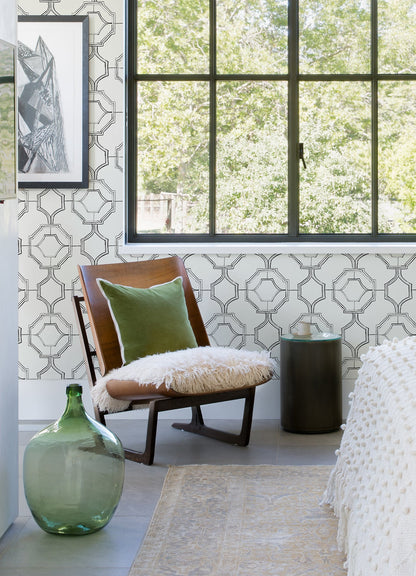 A-Street Prints Gallina Charcoal Trellis Wallpaper, 20.5-in by 33-ft