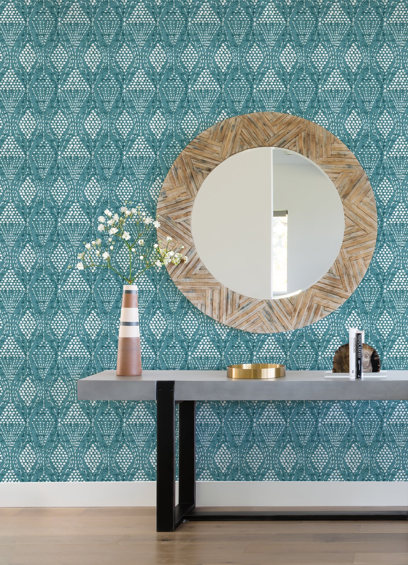 A-Street Prints Grady Teal Dotted Geometric Wallpaper, 20.5-in by 33-ft