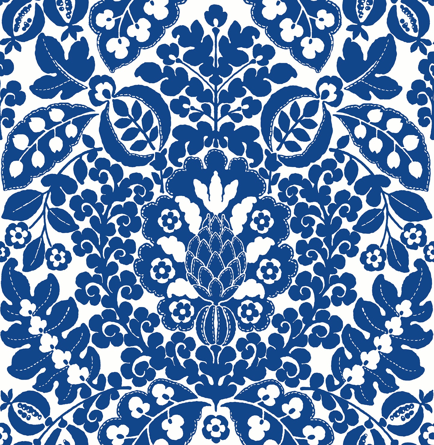 A-Street Prints Marni Blue Fruit Damask Wallpaper, 20.5-in by 33-ft