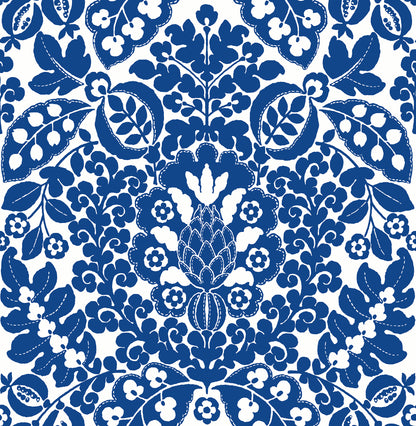 A-Street Prints Marni Blue Fruit Damask Wallpaper, 20.5-in by 33-ft