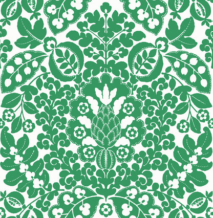 A-Street Prints Marni Green Fruit Damask Wallpaper, 20.5-in by 33-ft