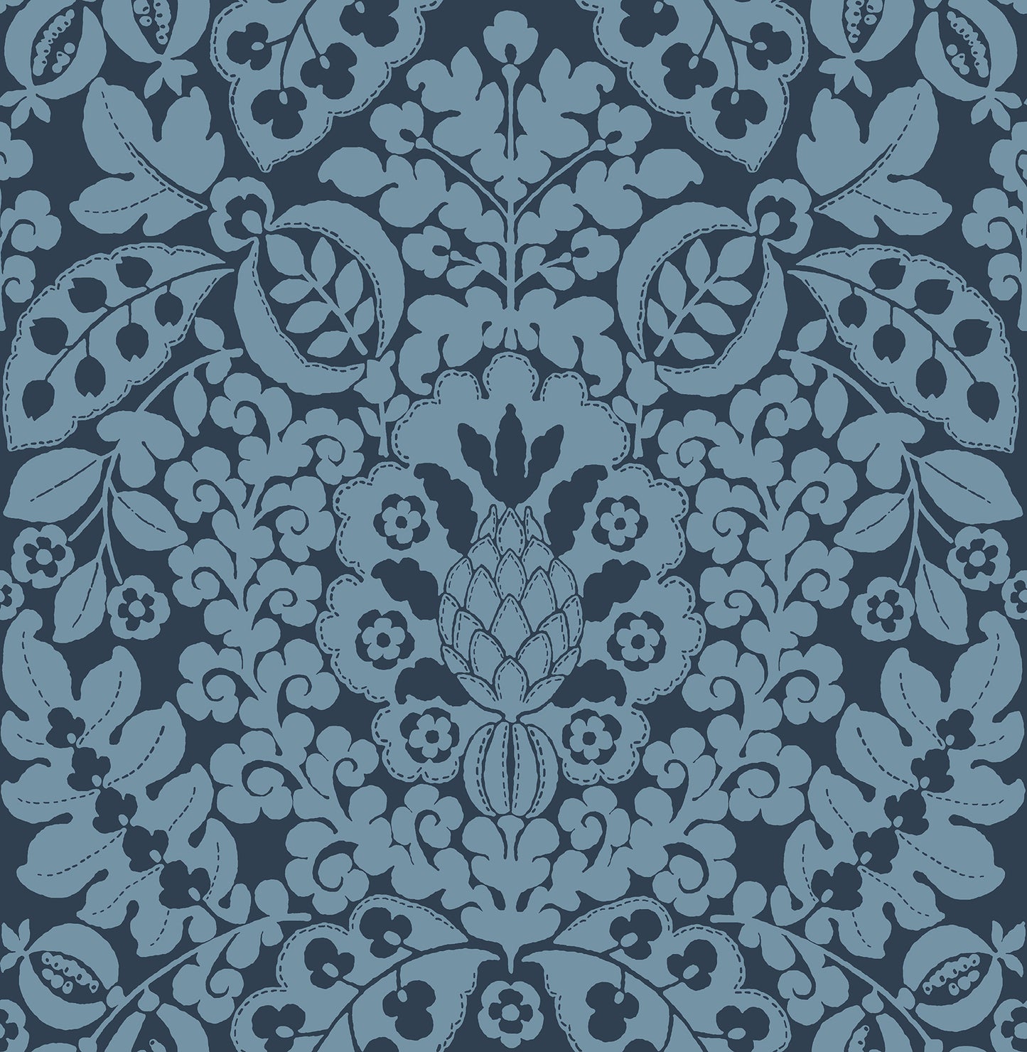 A-Street Prints Marni Navy Fruit Damask Wallpaper, 20.5-in by 33-ft