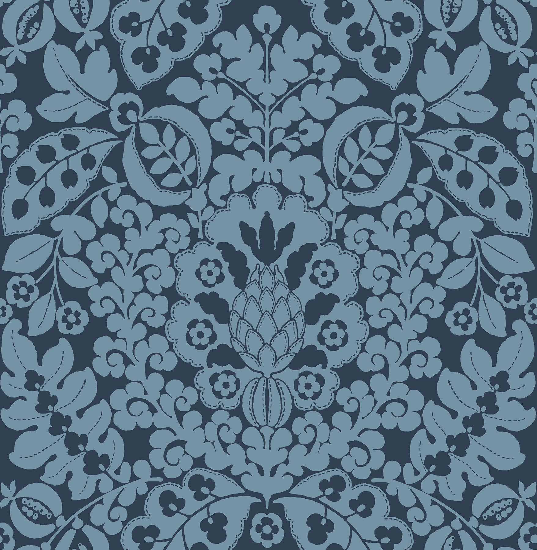 A-Street Prints Marni Navy Fruit Damask Wallpaper, 20.5-in by 33-ft