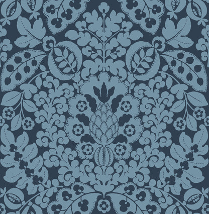 A-Street Prints Marni Navy Fruit Damask Wallpaper, 20.5-in by 33-ft