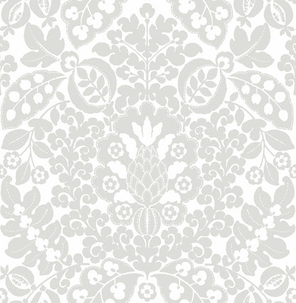 A-Street Prints Marni Grey Fruit Damask Wallpaper, 20.5-in by 33-ft