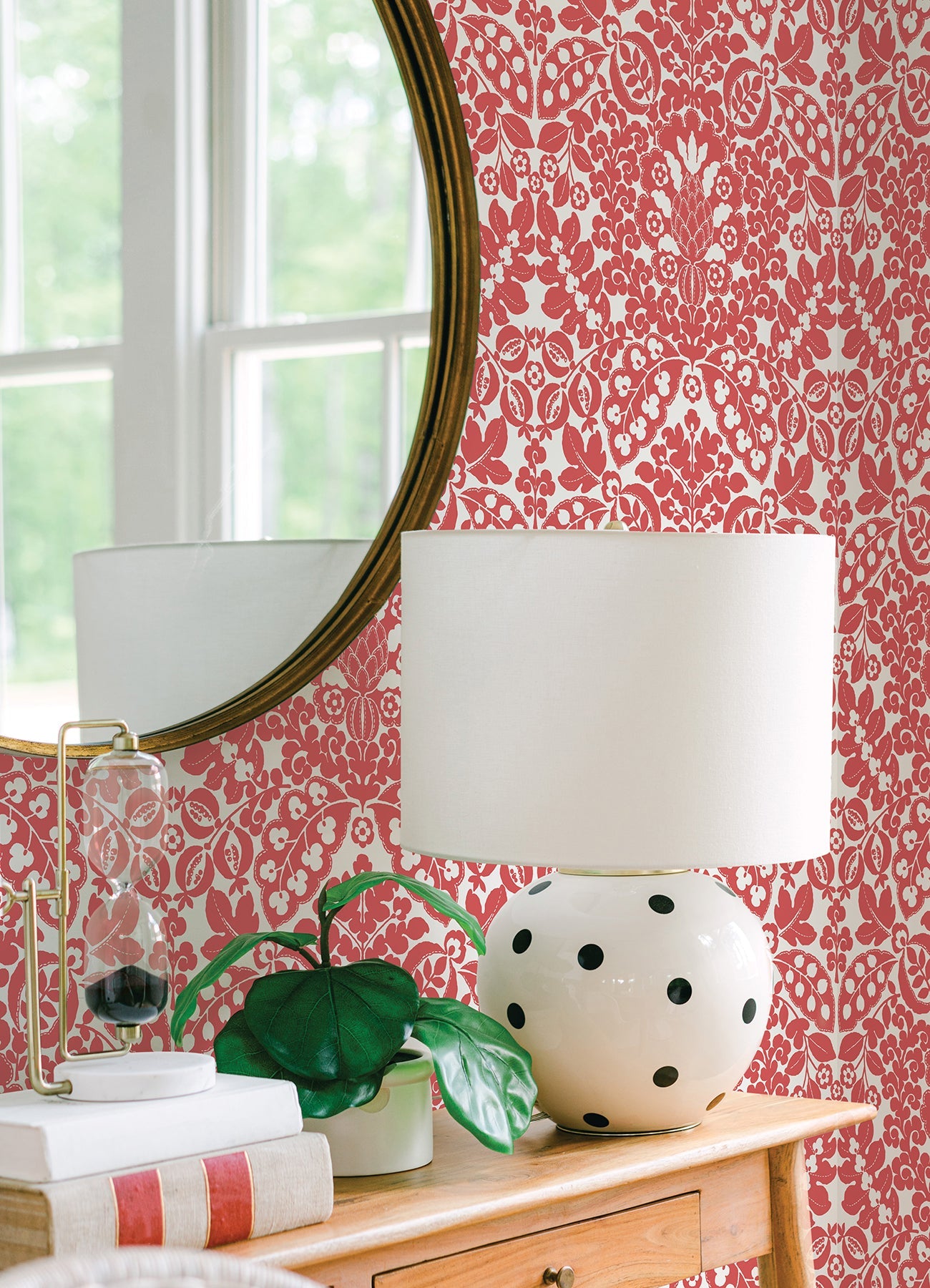 A-Street Prints Marni Red Fruit Damask Wallpaper, 20.5-in by 33-ft