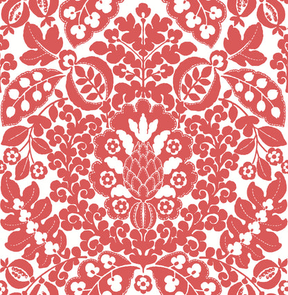 A-Street Prints Marni Red Fruit Damask Wallpaper, 20.5-in by 33-ft