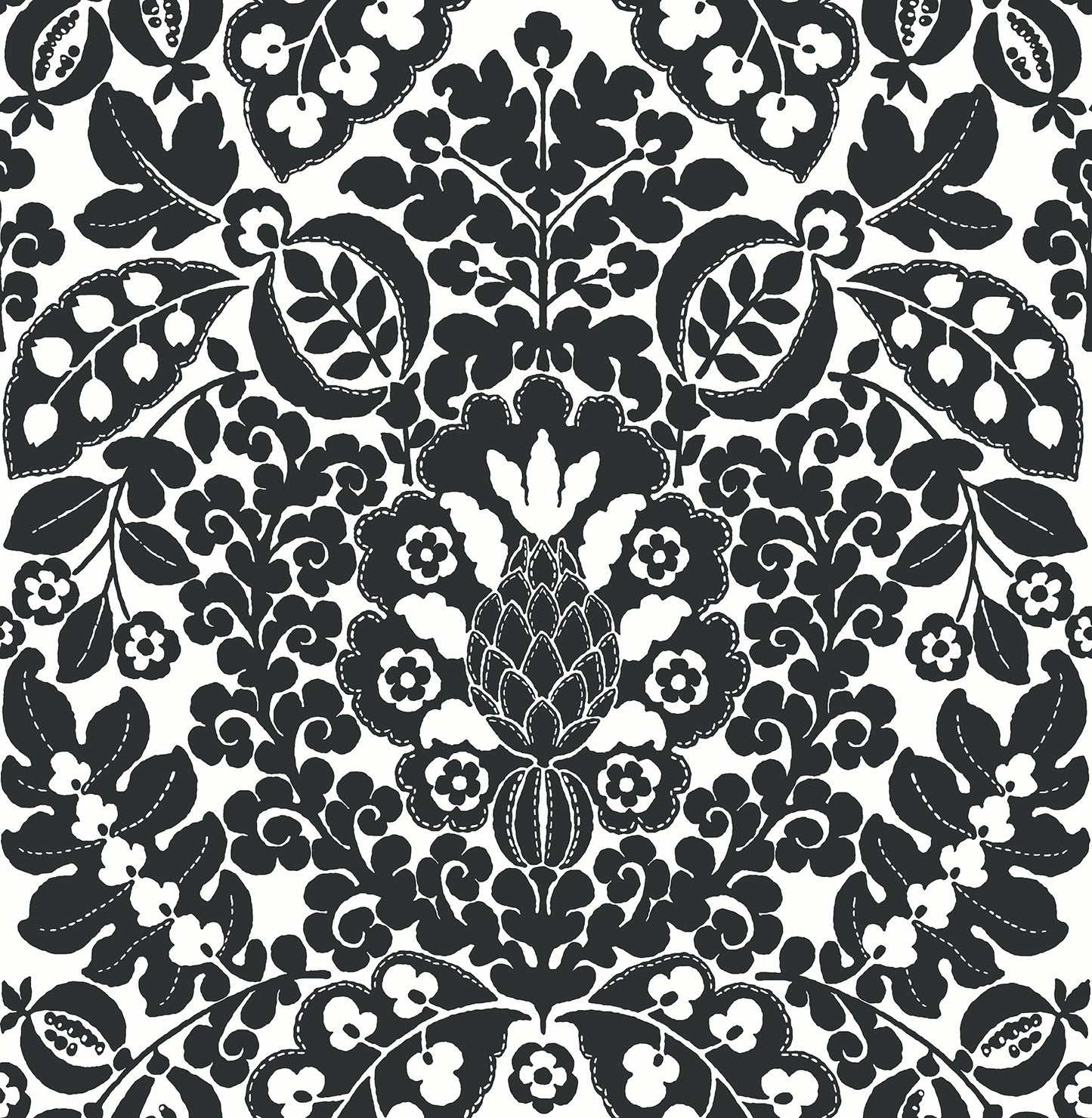 A-Street Prints Marni Black Fruit Damask Wallpaper, 20.5-in by 33-ft