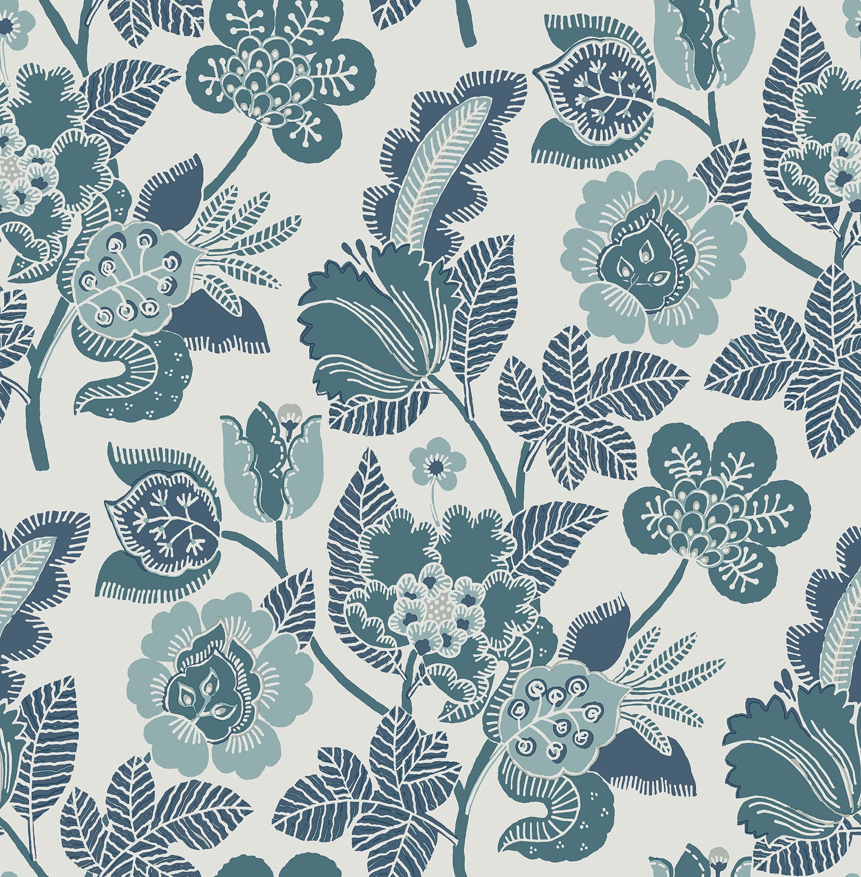 A-Street Prints Jana Teal Jacobean Wallpaper, 20.5-in by 33-ft