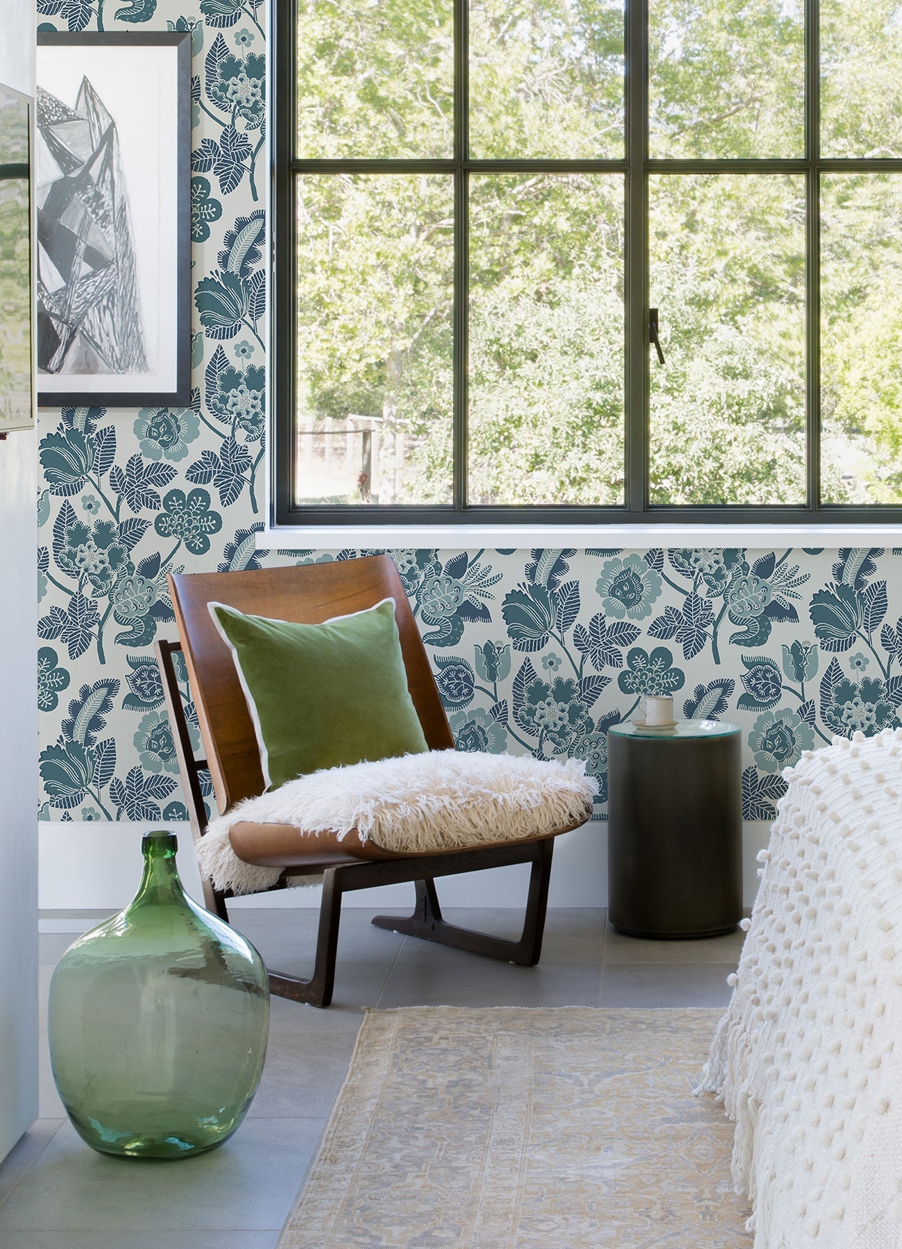 A-Street Prints Jana Teal Jacobean Wallpaper, 20.5-in by 33-ft