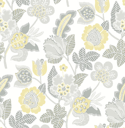 A-Street Prints Jana Light Grey Jacobean Wallpaper, 20.5-in by 33-ft