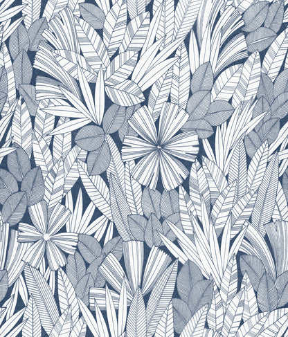 A-Street Prints Bannon Blue Leaves Wallpaper, 20.5-in by 33-ft