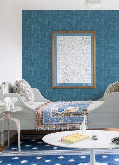 A-Street Prints Emerson Teal Faux Linen Wallpaper, 20.5-in by 33-ft