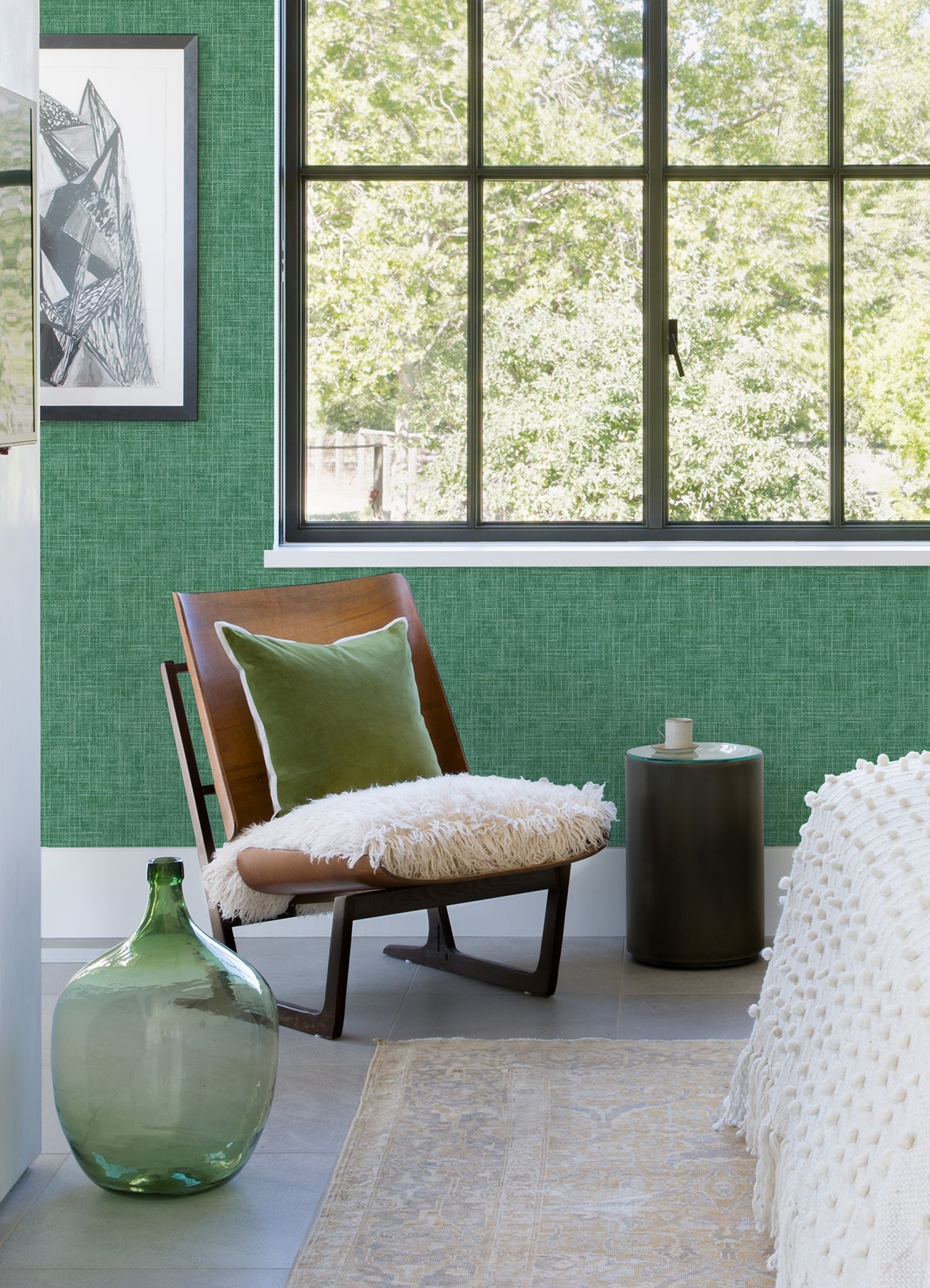 A-Street Prints Emerson Green Faux Linen Wallpaper, 20.5-in by 33-ft