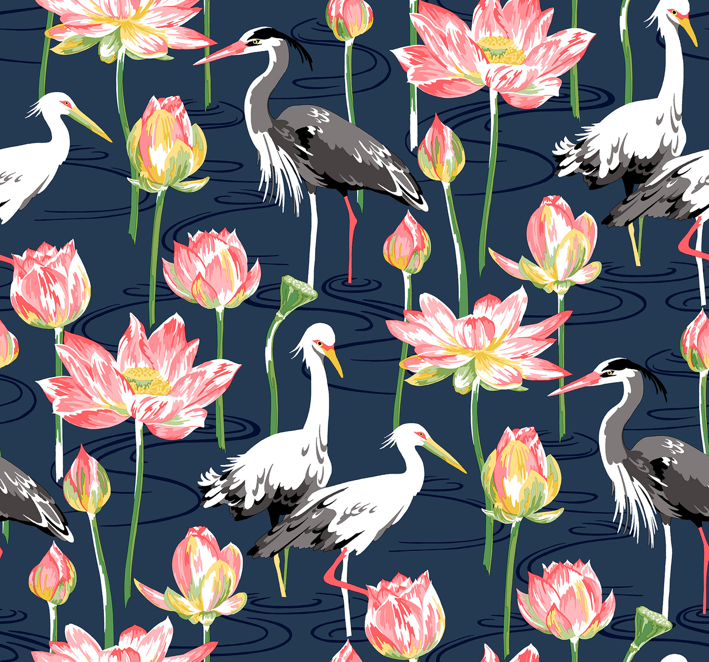 A-Street Prints Barton Navy Heron Wallpaper, 27-in by 27-ft