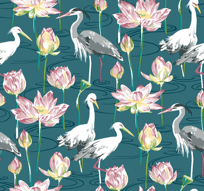 A-Street Prints Barton Teal Heron Wallpaper, 27-in by 27-ft