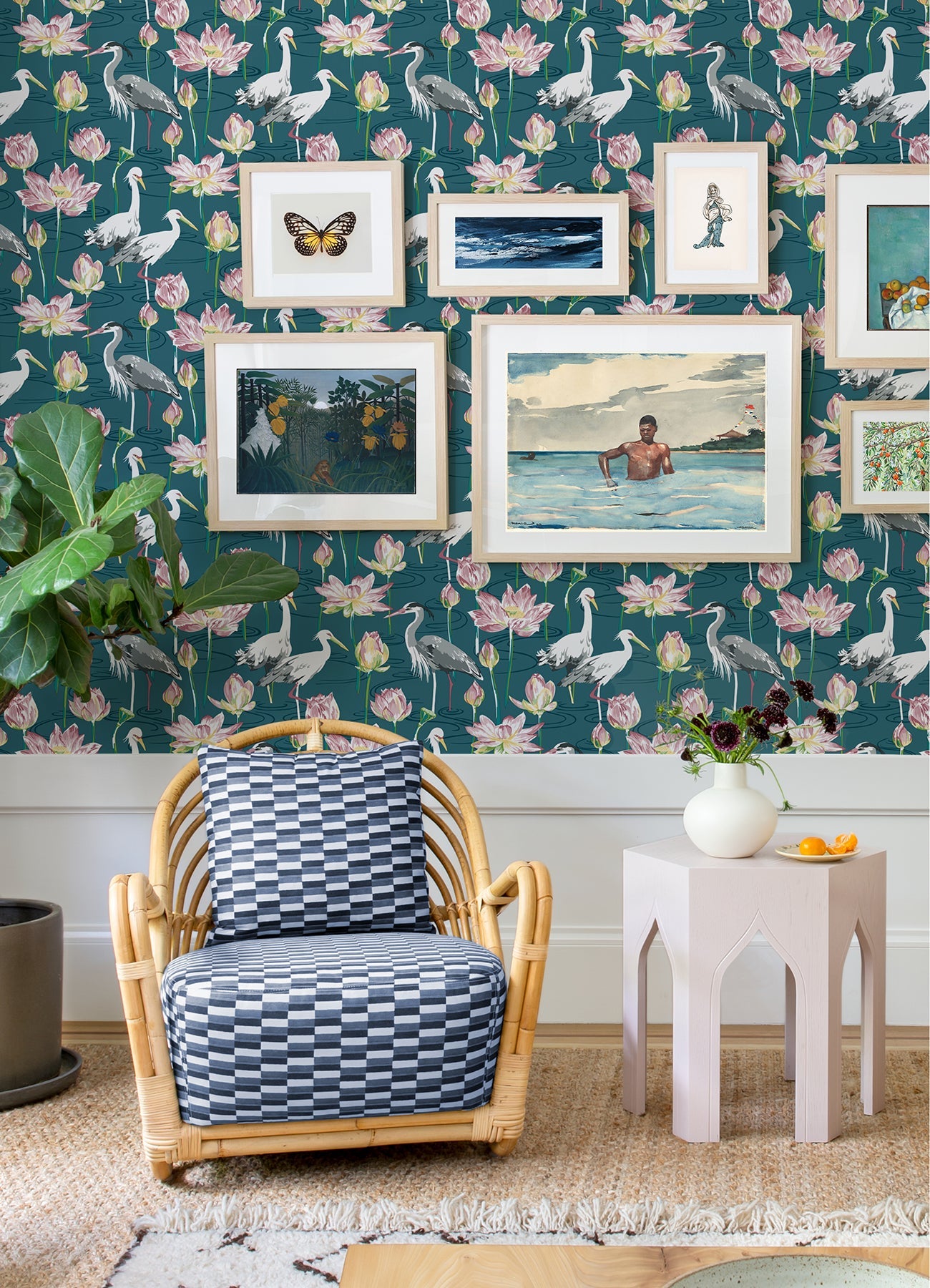 A-Street Prints Barton Teal Heron Wallpaper, 27-in by 27-ft