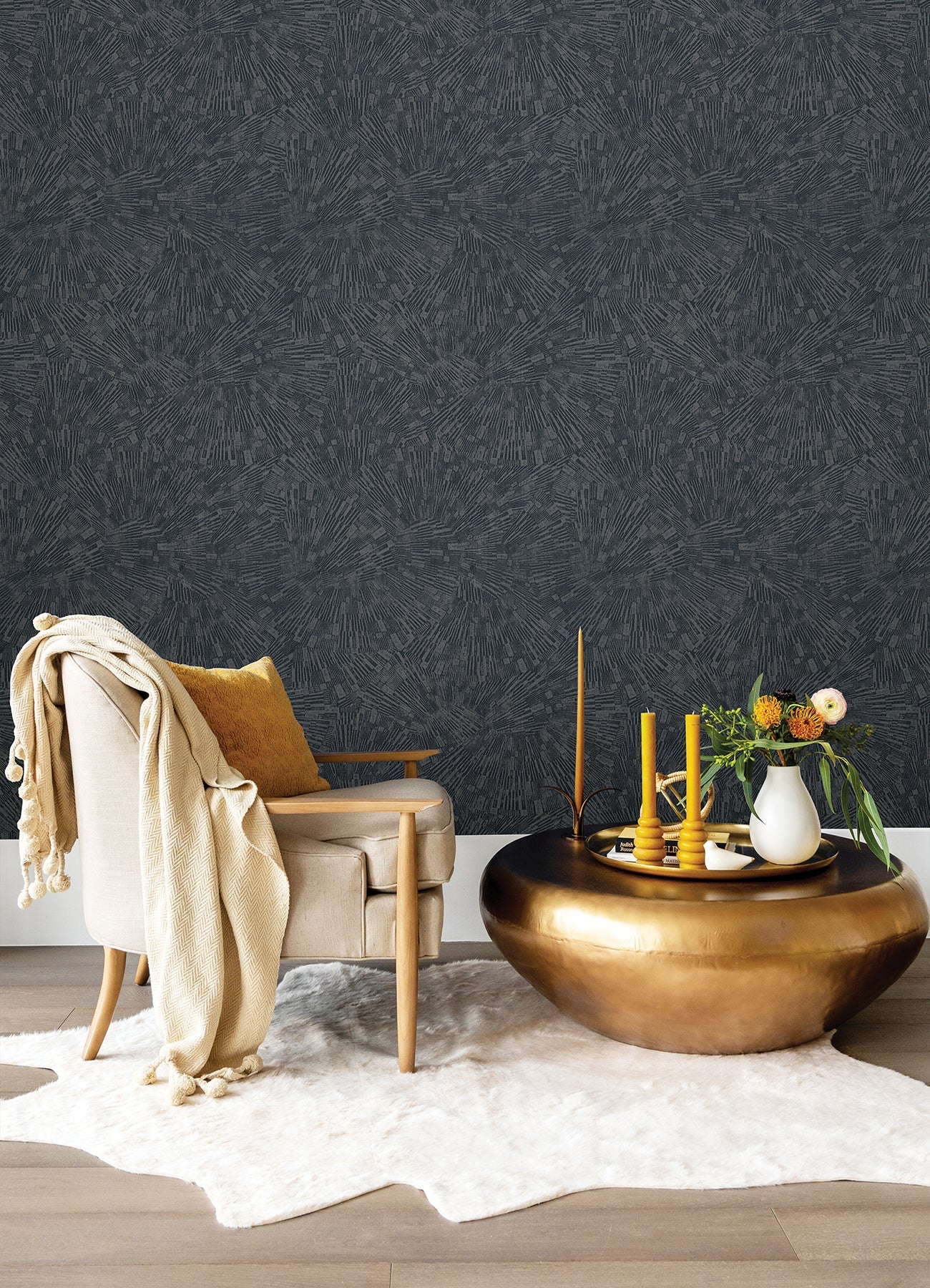 Advantage Agassiz Dark Grey Burst Wallpaper, 20.9-in by 33-ft