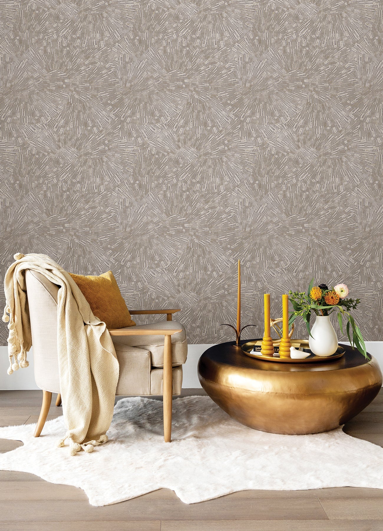 Advantage Agassiz Light Brown Burst Wallpaper, 20.9-in by 33-ft