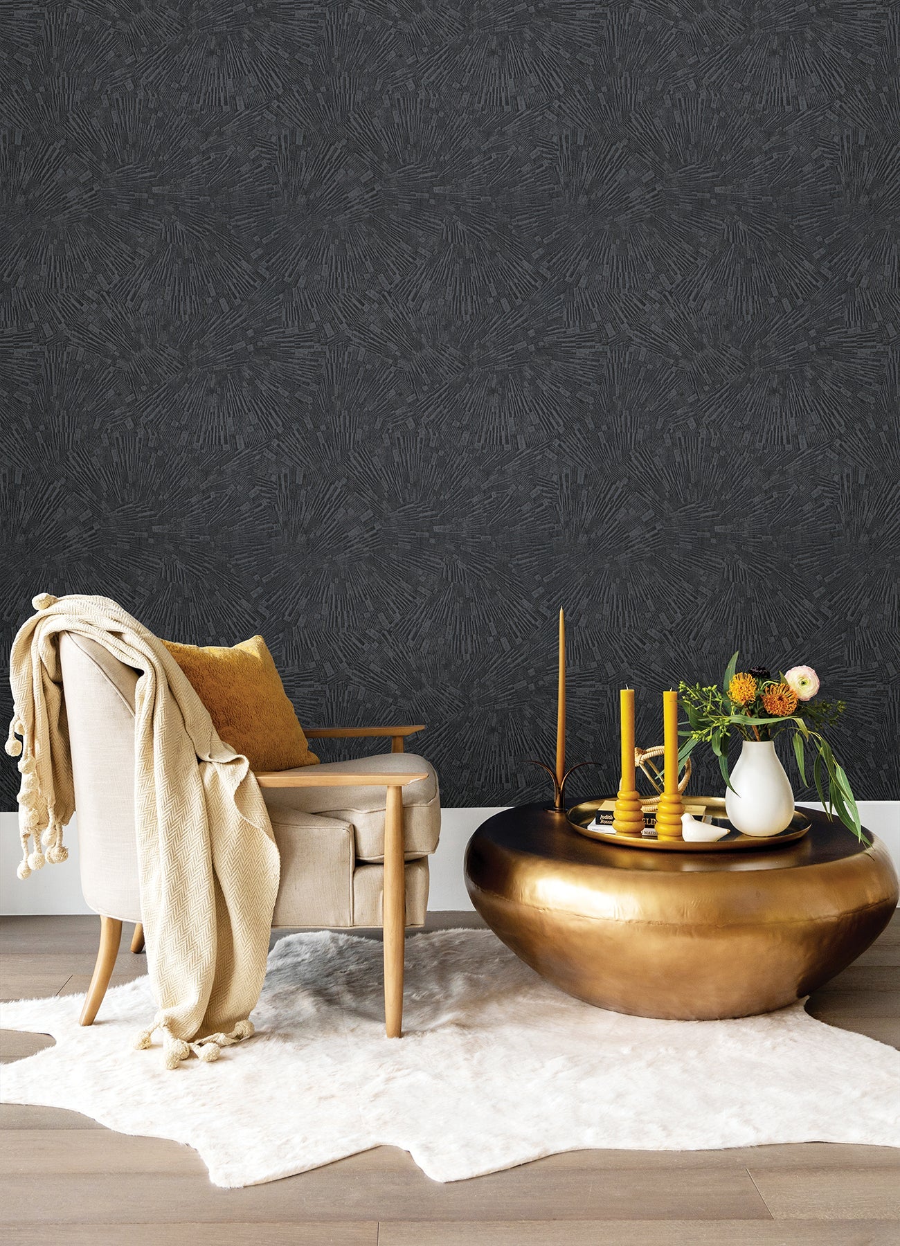 Advantage Agassiz Black Burst Wallpaper, 20.9-in by 33-ft