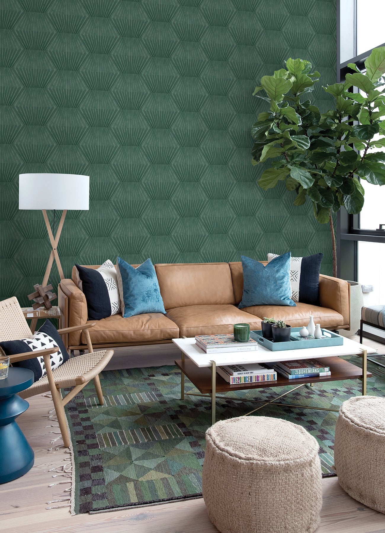 Advantage Lehnmann Teal Geo Wallpaper, 20.9-in by 33-ft