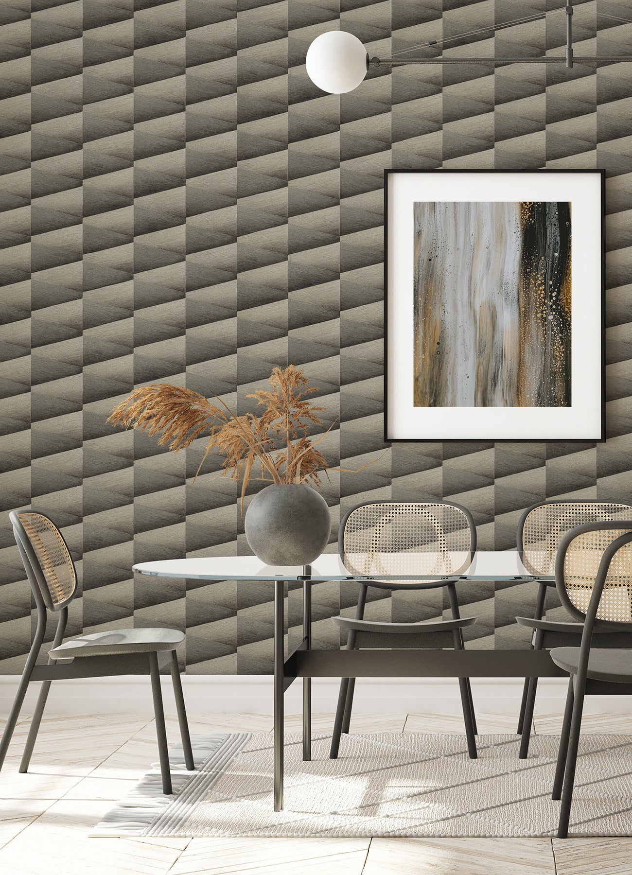 Advantage Shae Dark Grey Geo Wallpaper, 20.9-in by 33-ft