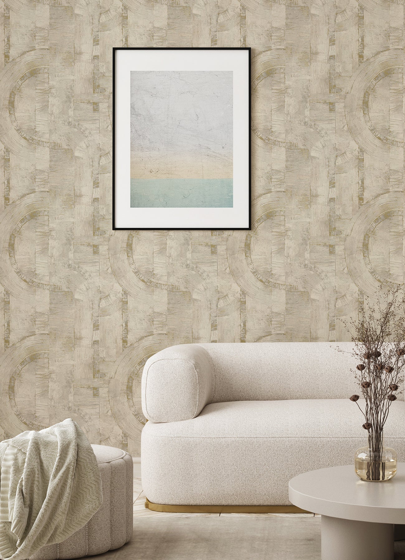 Advantage Abe Cream Geo Wallpaper, 20.9-in by 33-ft