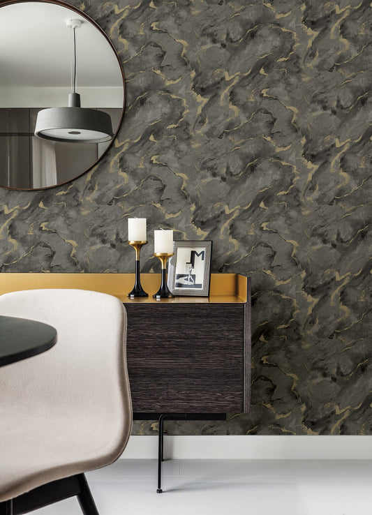 A-Street Prints Silenus Charcoal Marbled Wallpaper, 21-in by 33-ft