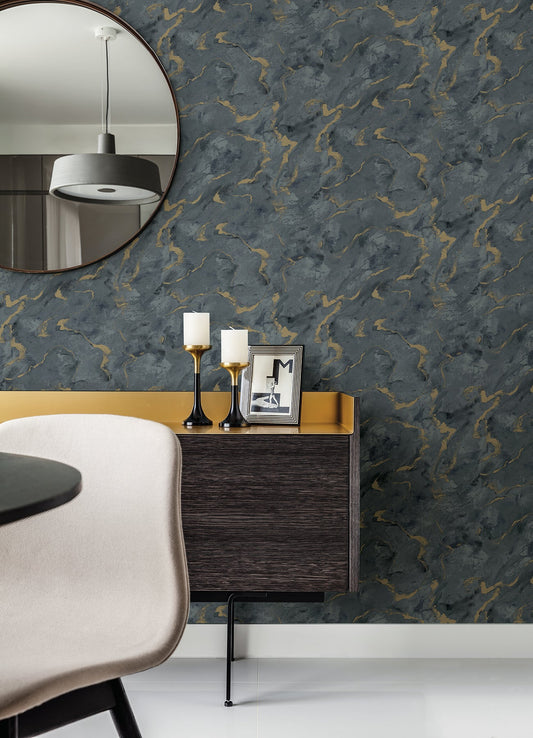 A-Street Prints Silenus Denim Marbled Wallpaper, 21-in by 33-ft