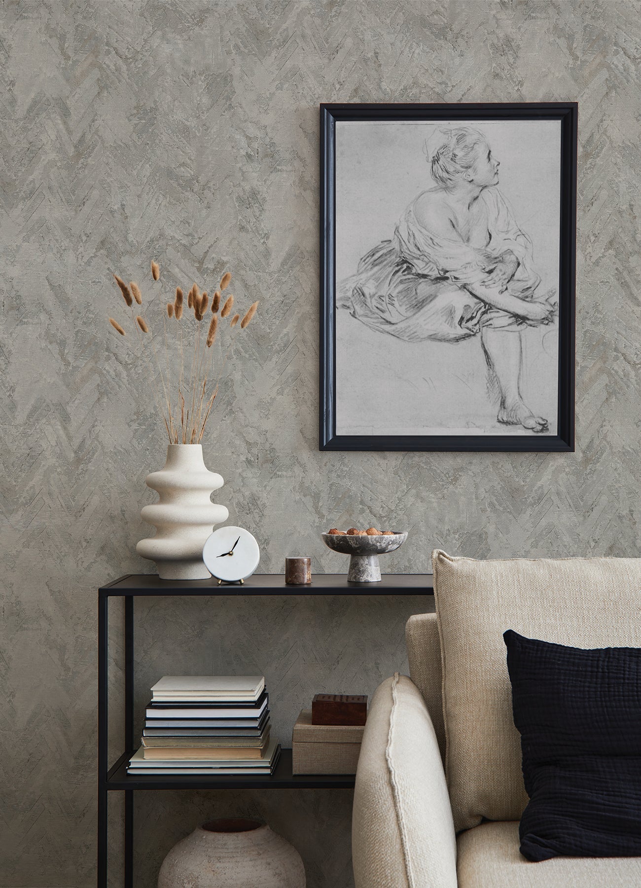 A-Street Prints Amesemi Grey Distressed Herringbone Wallpaper, 21-in by 33-ft