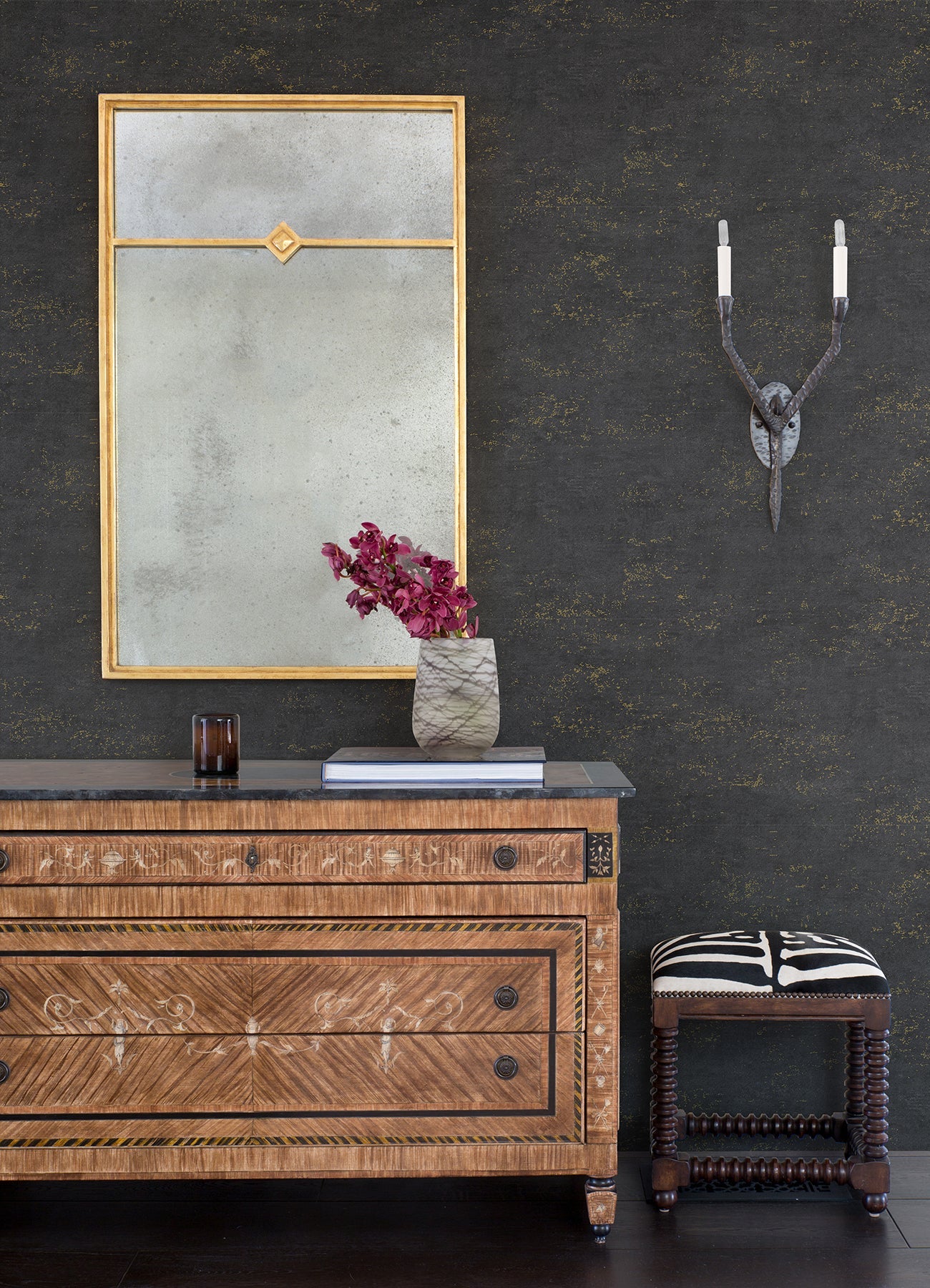 A-Street Prints Elatha Charcoal Gilded Texture Wallpaper, 21-in by 33-ft