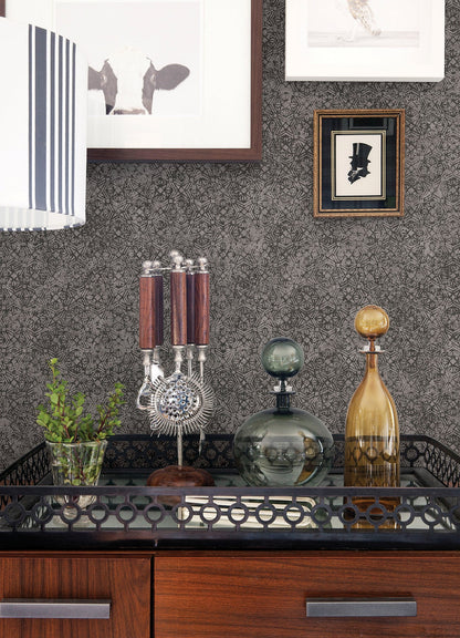 A-Street Prints Hirawa Pewter Metallic Mosaic Wallpaper, 21-in by 33-ft