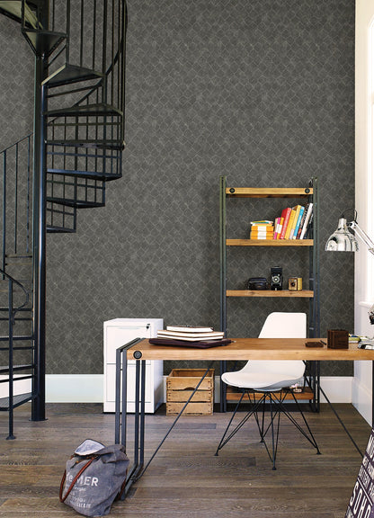 A-Street Prints Rauta Pewter Hexagon Tile Wallpaper, 21-in by 33-ft