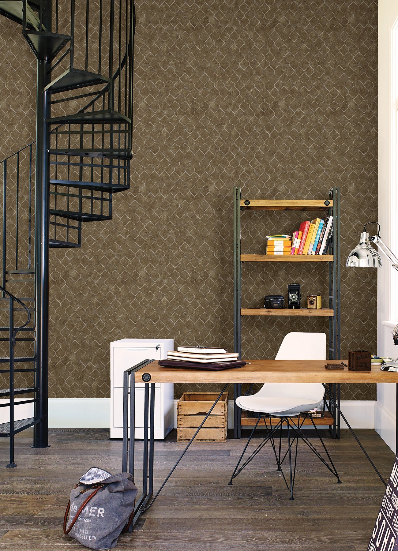 A-Street Prints Rauta Brass Hexagon Tile Wallpaper, 21-in by 33-ft